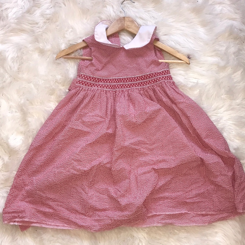 Red gingham smocked dress